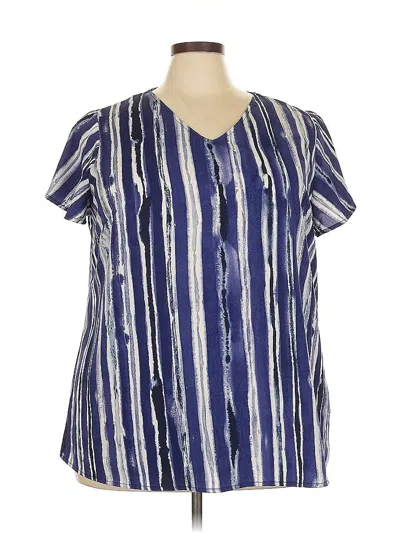 Pre-owned Agnes Orinda Short Sleeve Blouse In Blue