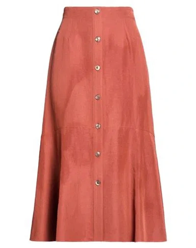Agnona Woman Midi Skirt Rust Size 4 Linen, Silk