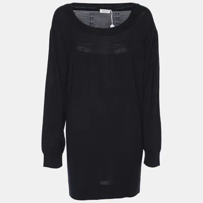 Agnona Agona Deep Navy Jersey Long Sleeve Sweater In Black