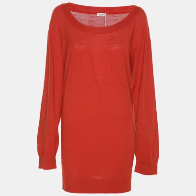 Agnona Agona Orange Stretch Knit Long Sleeve Sweater In Red