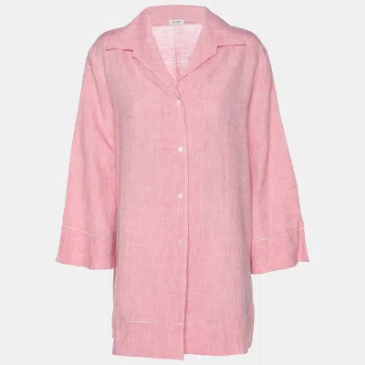 Pre-owned Agnona Agona Pink Linen Button Front Shirt Xl