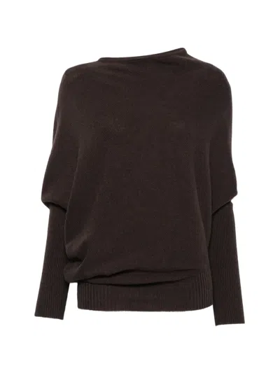 Agnona Batwing-sleeve Ribbed-trim Sweater In Brown
