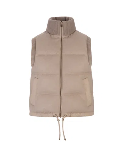 Agnona Beige Cashmere Padded Gilet In Brown