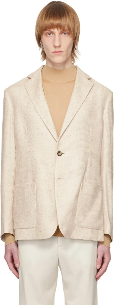 Agnona Beige Notched Lapel Blazer In 210