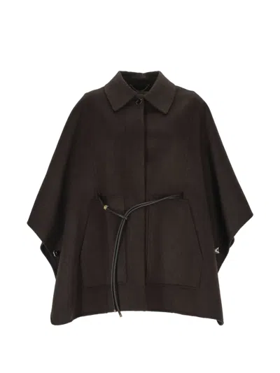 Agnona Belted Cape-style Coat In Brown