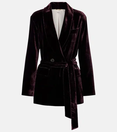 Agnona Belted Double-breasted Velvet Blazer In Brown