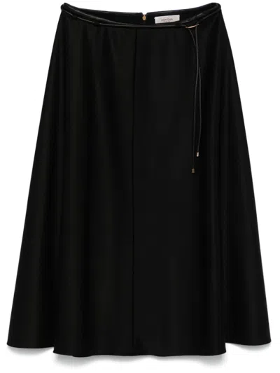 Agnona Belted Midi Skirt In Black