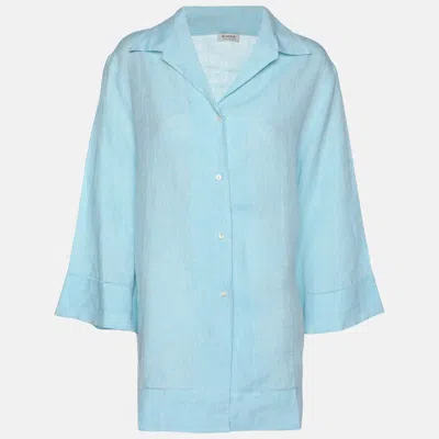 Agnona Blue Linen Long Sleeve Shirt
