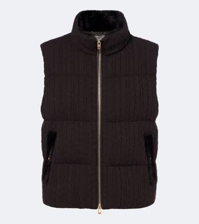 Agnona Cable-knit Cashmere Puffer Vest In Brown