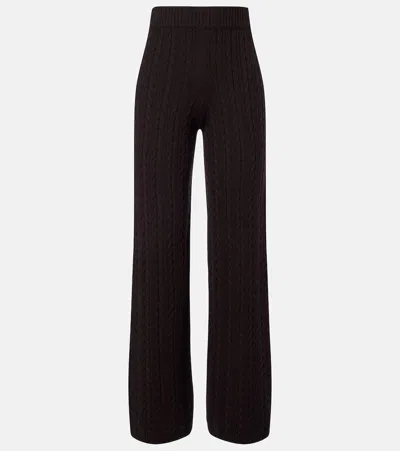 Agnona Cable-knit Cashmere Wide-leg Pants In Brown