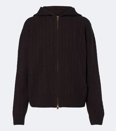 Agnona Cable-knit Cashmere Zip-up Hoodie In Brown