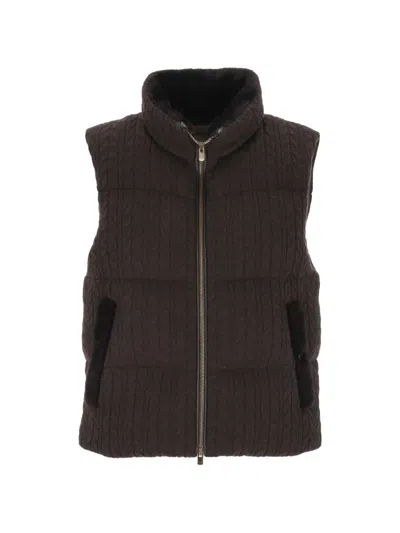 Agnona Cable-knit Padded Jacket In Brown