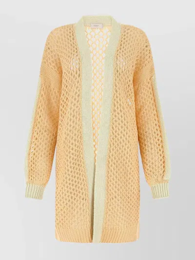 Agnona Cashmere And Linen Knit Cardigan In Yellow