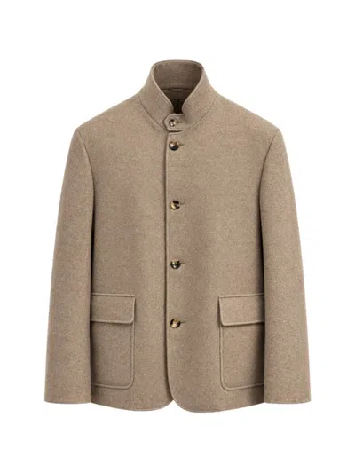 Agnona Cashmere Buttoned-collar Jacket In Animal Print