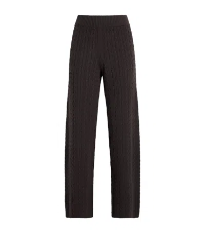 Agnona Cashmere Cable-knit Wide-leg Trousers In Brown