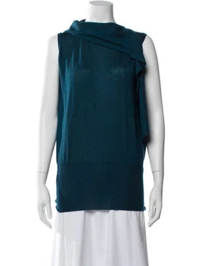 Pre-owned Agnona Cashmere Cowl Neck Top In Blue