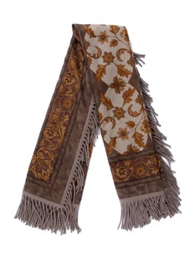 Pre-owned Agnona Cashmere Floral Print Scarf In Brown
