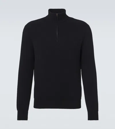 Agnona Cashmere Half-zip Sweater In Black
