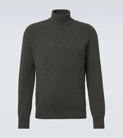 Agnona Cashmere Half-zip Sweater In Green