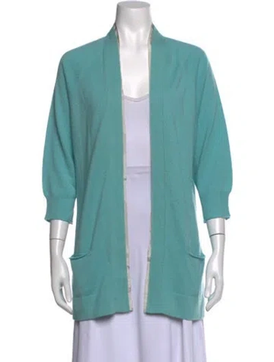 Pre-owned Agnona Cashmere Open Front Sweater In Blue/green