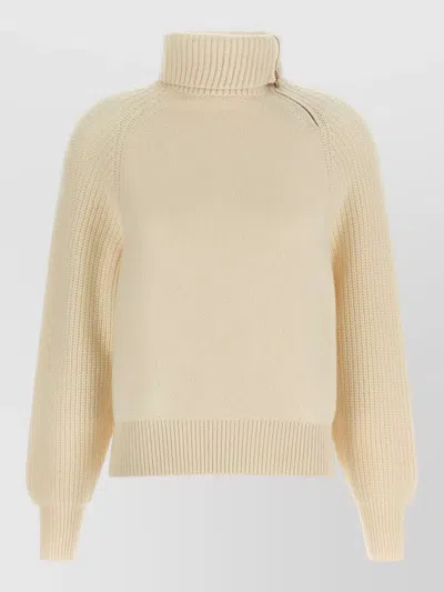 Agnona Cashmere Ribbed High-neck Zip Sweater In White