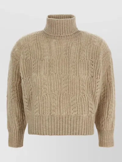 Agnona Cashmere Silk Openwork Turtleneck Sweater
