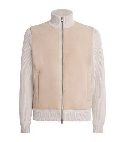 Agnona Cashmere Suede-front Bomber Jacket In Multi