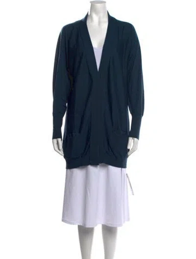 Pre-owned Agnona Cashmere V-neck Sweater In Blue