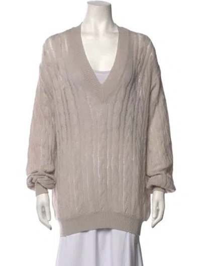 Pre-owned Agnona Cashmere V-neck Sweater In Neutrals
