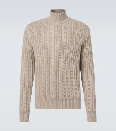 Agnona Cashmere, Wool, And Silk Half-zip Sweater In Beige