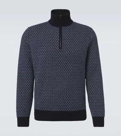 Agnona Cashmere, Wool, And Silk Half-zip Sweater In Blue