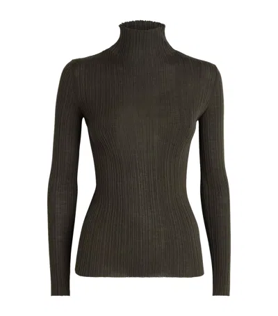 Agnona Cashmere-wool-silk Corteccia Stitch Top In Green