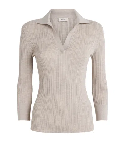 Agnona Cashmere-wool-silk Open-collar Polo Sweater In Beige