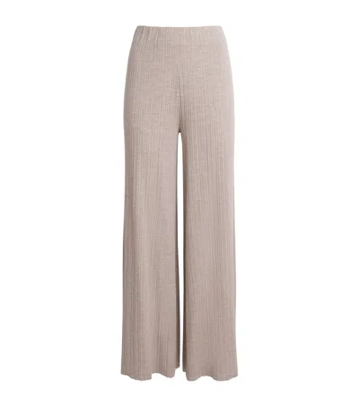 Agnona Cashmere-wool-silk Wide-leg Trousers In Beige