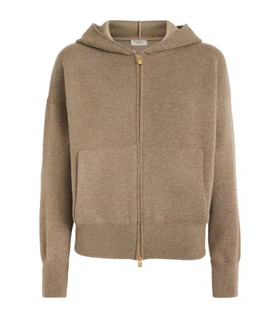 Agnona Cashmere-wool-silk Zip-up Hoodie In Brown