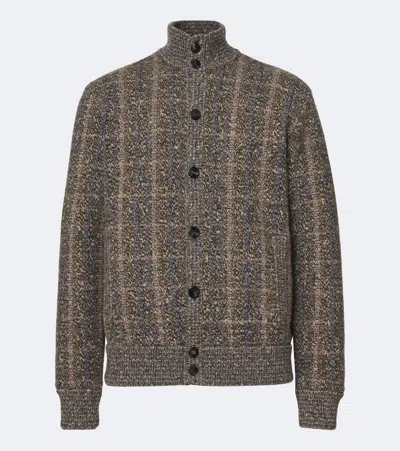 Agnona Checked Wool And Cashmere Cardigan In Brown