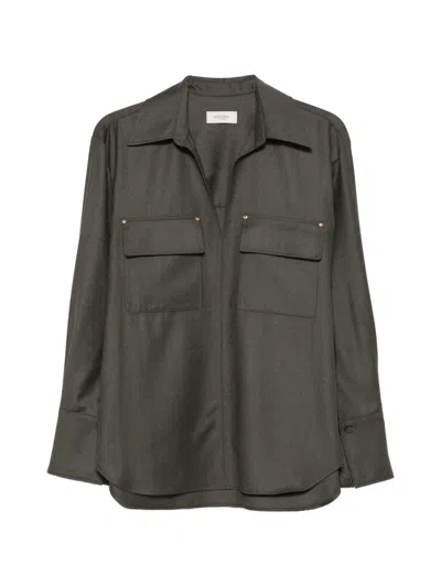 Agnona Chest-pocket Long-sleeve Blouse In Gray