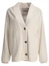 Agnona Ribbed Cuffs Shawl Collar Side Pockets Textured Pattern In Neutral