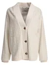 Agnona Ribbed Cuffs Shawl Collar Side Pockets Textured Pattern In Neutral