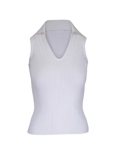 Agnona Collar Sleeveless Top In White