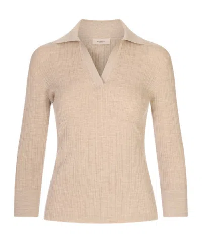 Agnona Ribbed-knit Buttoned-cuff Sweater In Neutral