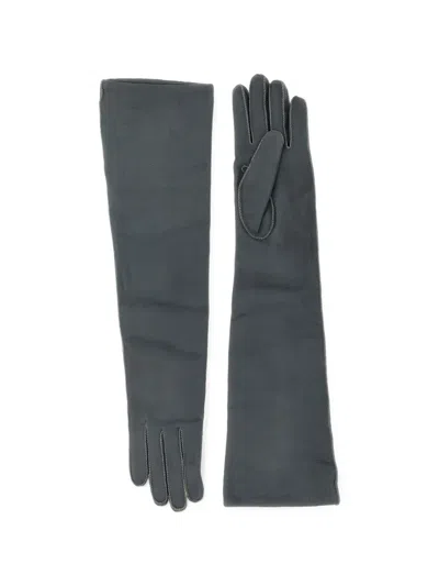 Agnona Contrast-stitch Leather Gloves In Gray