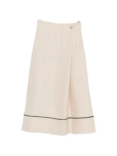 Agnona Contrast-trim Midi Skirt In Neutral