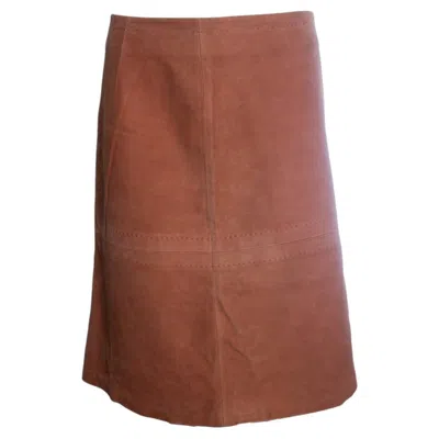 Pre-owned Agnona , Coral Suede Midi Skirt In Red