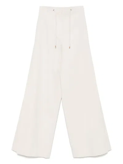 Agnona Cotton Crepe Trousers In Green
