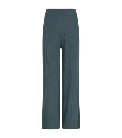 Agnona Cotton-silk Plissé Trousers In Blue