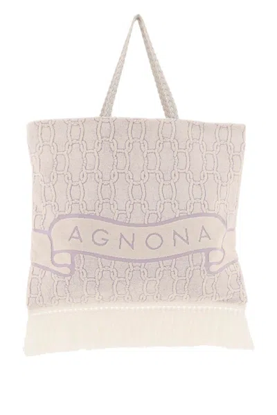 Agnona Cotton Tote Bag In Bianco