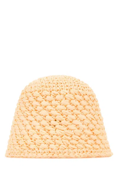 Agnona Crochet Straw Bucket Hat For Women In Beige O Tan