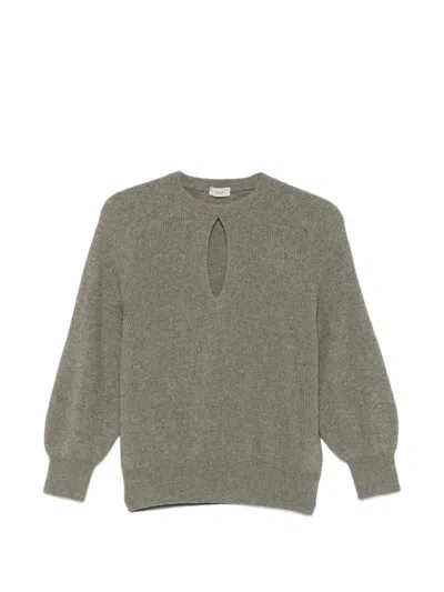 Agnona Cut-out Ribbed-knit Sweater In Gray