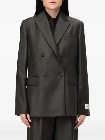 Agnona Double-breasted Wool Blazer In Gray